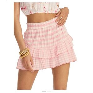 LoveShackFancy Pink and White Skater Mini Skirt
